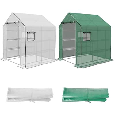 Greenhouse UV Resistant Waterproof PE Replacement Covers with Roll-Up Doors for Plant Safety - Green-White