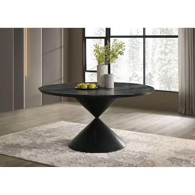 Haven 59" Round Ebony Black Pedestal Dining Table with Hourglass Base