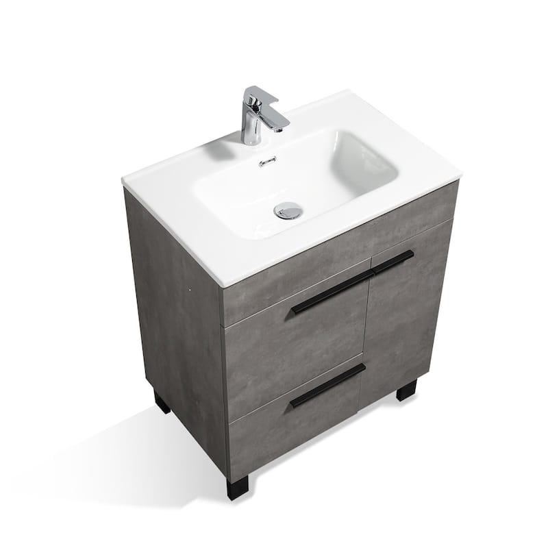 Freestanding Bathroom Vanity Set in Concrete Grey with Integrated Ceramic Sink