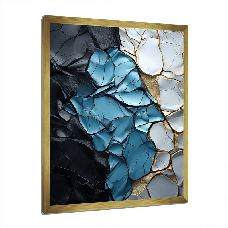 Designart "Turquoise White And Gold Marble Art" Abstract Painting Framed Canvas Art Print
