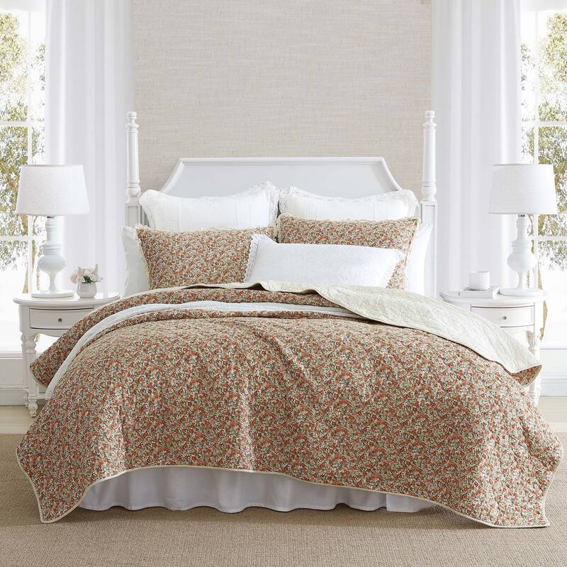Laura Ashley Loveston Red Cotton Reversible Quilt Set