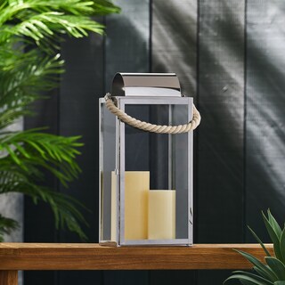 Larry Outdoor  Outdoor 19" Stainless Steel Lantern by Christopher Knight Home