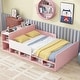 Pink Wood Bedroom Full Size Platform Bed with Storage Headboard and ...