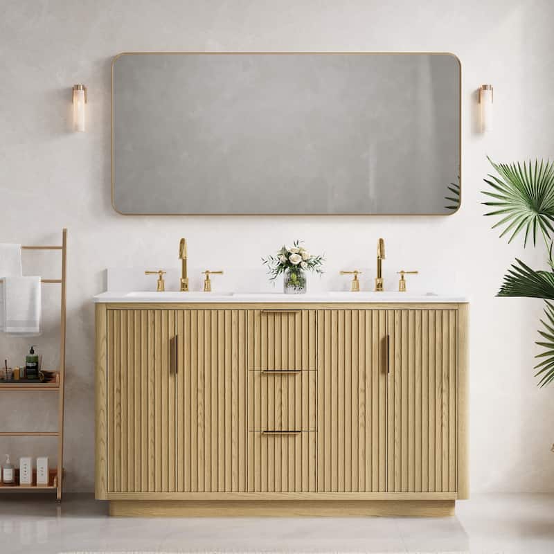 35''H Solid Wood Bathroom Vanity With Stain-resistant Carrera White Quartz Top and Sink