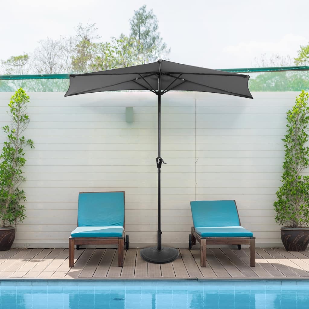 Half Umbrella Outdoor Patio Shade - 9 ft Patio Umbrella with Easy Crank by Pure Garden (Gray)