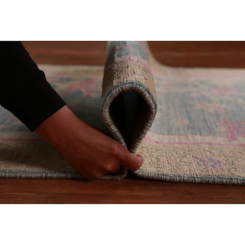 Hand Knotted Oriental 100% Wool Carpet Transitional All-Over Navy Blue & Blues Oushak Runner Rug - 12' 0'' X 2' 11''