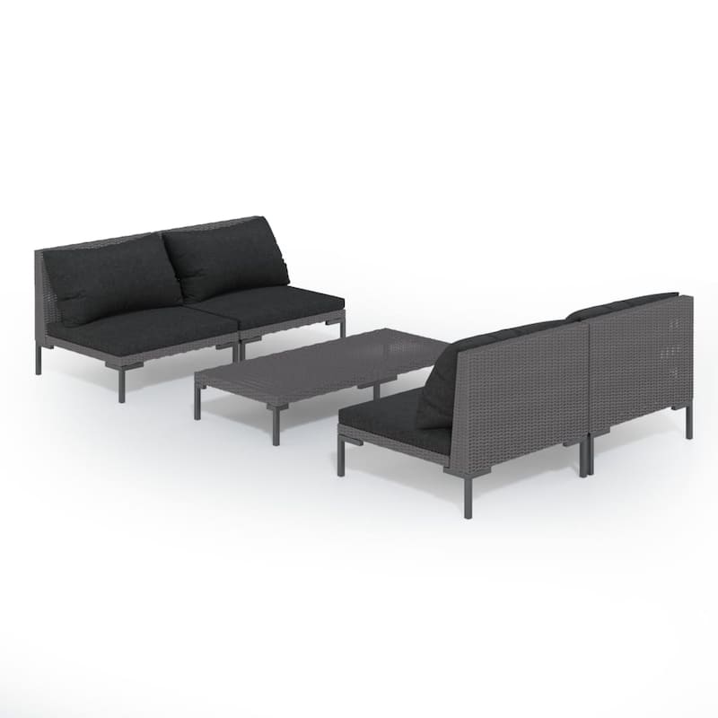 vidaXL Patio Lounge Set Outdoor Sectional Sofa Set Table Poly Rattan Dark Grey - 27.6" x 27.6" x 24"
