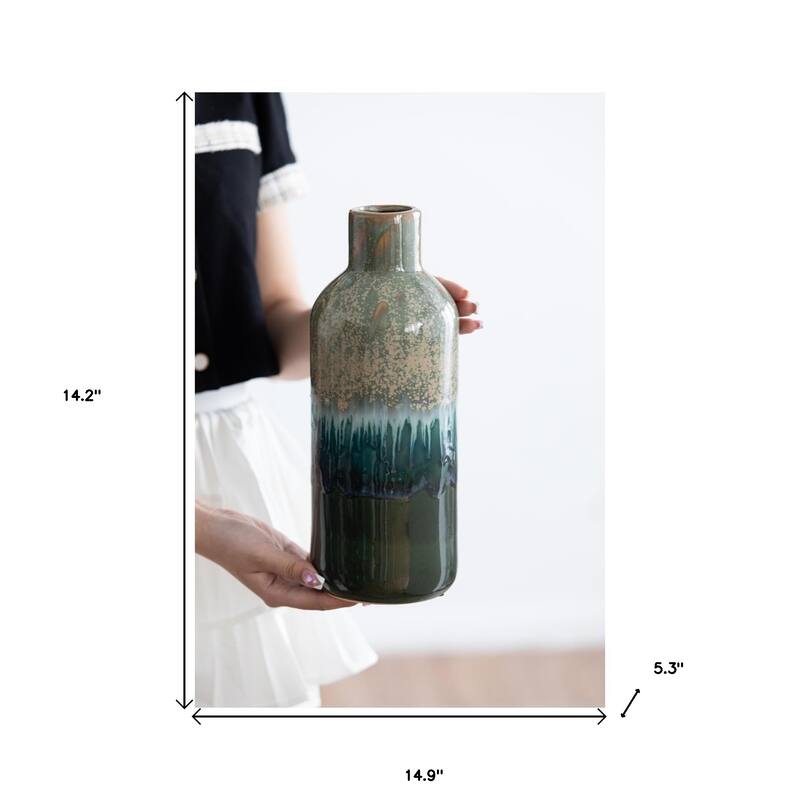 Set of Three Beige Blue And Green Round Ceramic Table Vase - 14.90