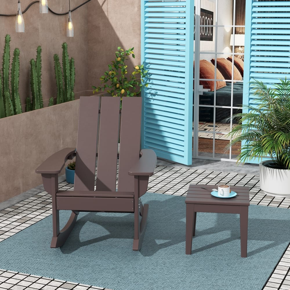 Shoreside Modern Eco-Friendly All Weather Poly Adirondack Rocking Chair with Side Table (2-Piece Set)