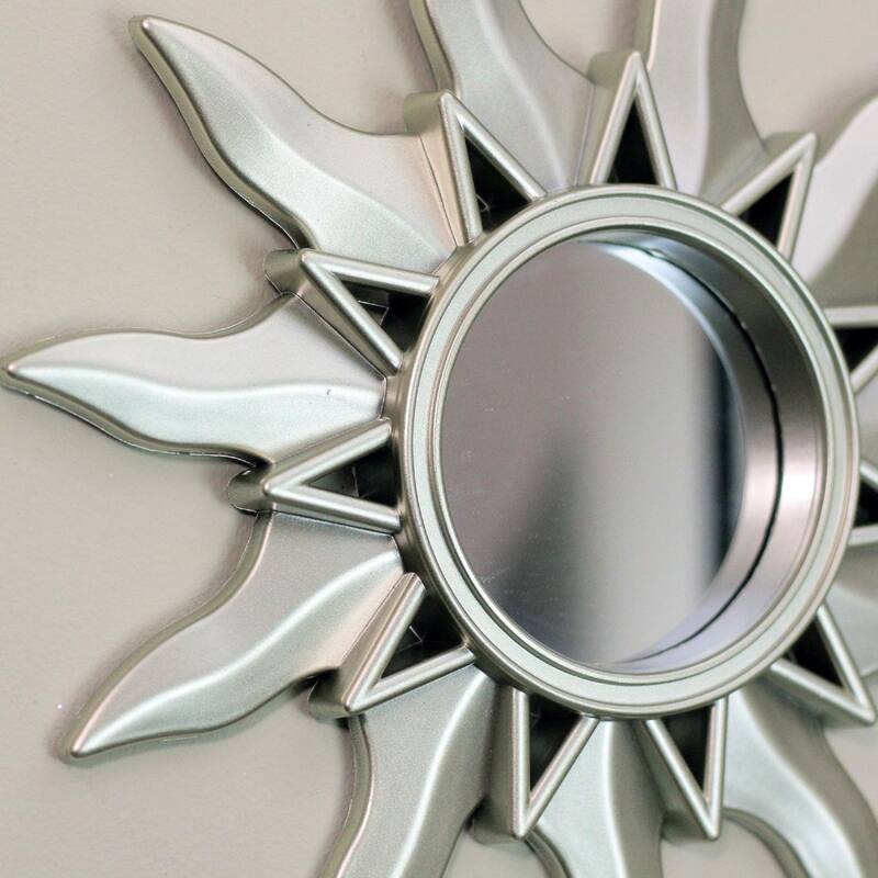 Set of 3 Mayan Sunburst Matte Silver Round Mirrors 9.5"
