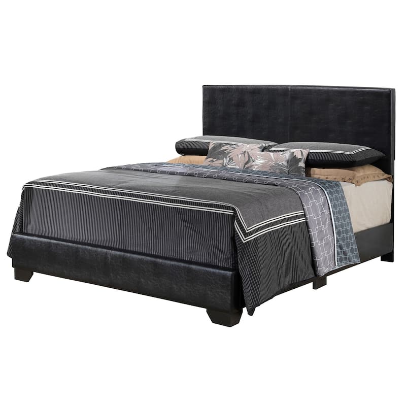 Solid Upholstered Faux Leather Panel Queen Bed - 86" - Black