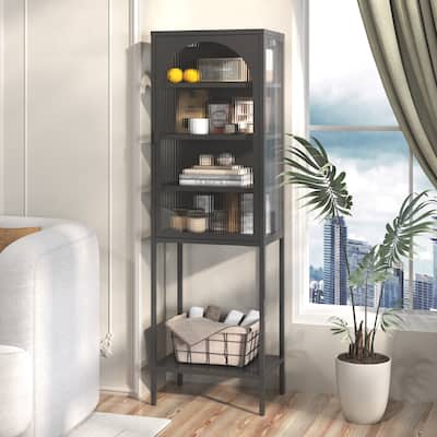 Modern Metal Storage Cabinet with Glass Doors and 3 Adjustable Shelves for Home, Office