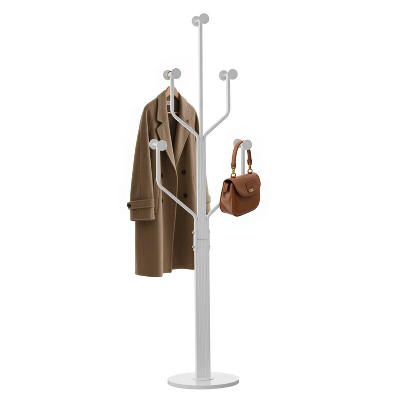 Freestanding Metal Coat Rack with 10 Hooks and Heavy Duty Marble Base - 68.1"H x 18.5"W(top) x 13.2"Dia(base)