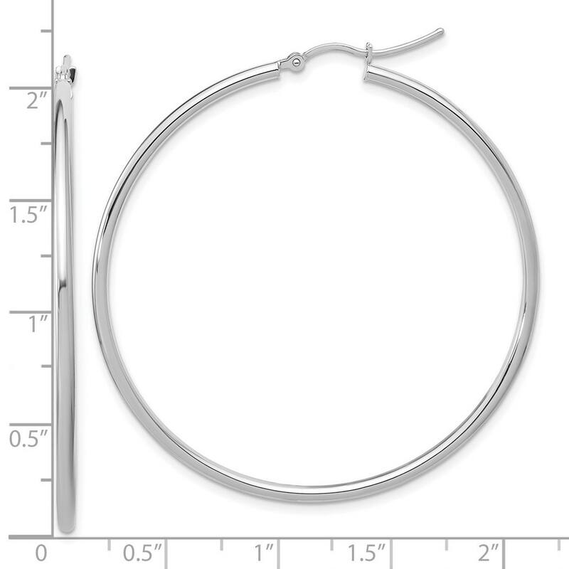 Curata 10k White Gold Polished Hinged 50x2mm Round Hoop Earrings