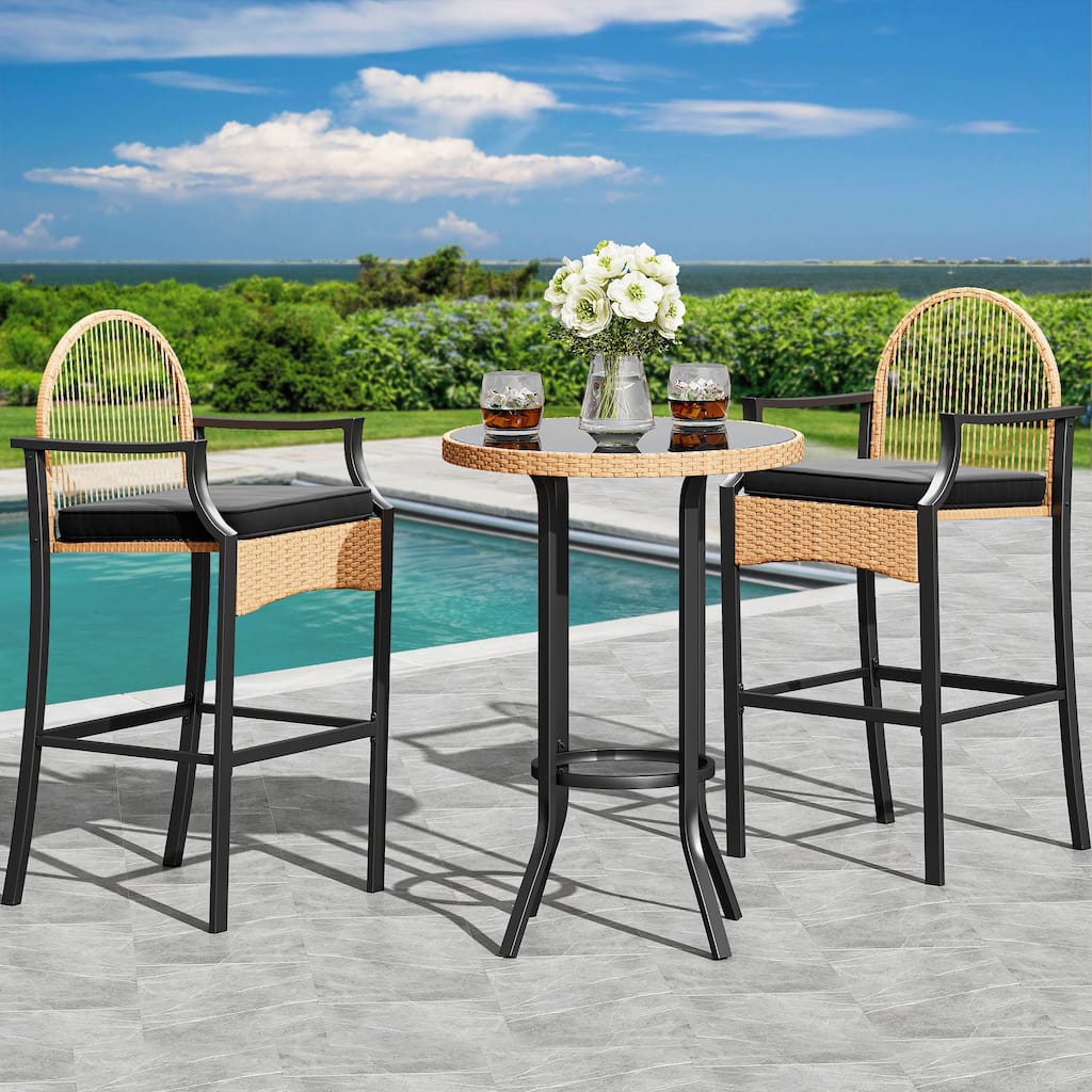 Moasis 3-Piece Outdoor Wicker Bar Height Bistro with Soft Cushions - 3PCS