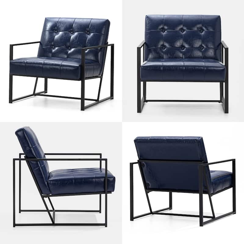 Glitzhome 29.50"W Mid-Century PU Leather Tufted Accent Chair - 29.5"W x 30.5"H x 29.25"D