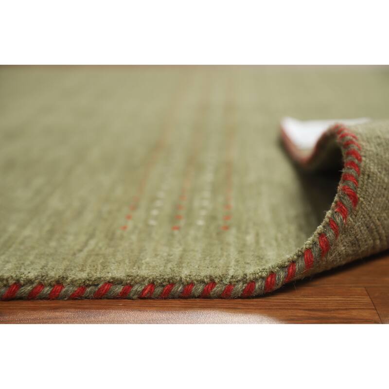 Modern Green Gabbeh Indian Rug Handmade Tribal Wool Carpet - 5'1" x 7'8"