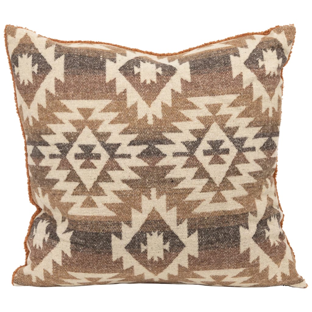 15" Brown Southwestern Pattern Worsted Square Throw Pillow