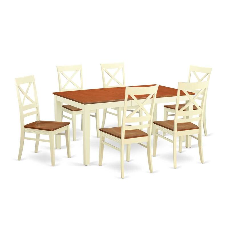 HomeStock 7-Piece Rectangle Buttermilk and Cherry Finish Solid Wood Top Dining Table with 6-Chairs