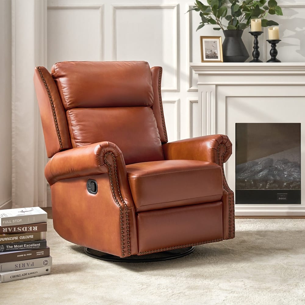 Viviana Traditional Genuine Leather Manual Swivel Glider Recliner by HULALA HOME