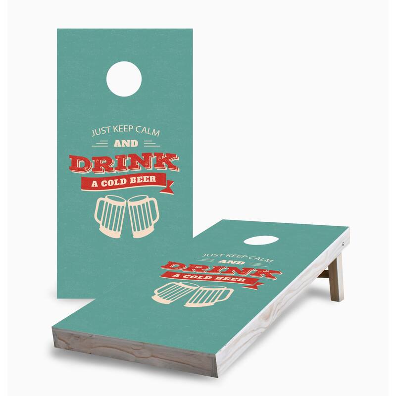 Drink Cold Beer Corn Hole Board Set w Case & Lights - 16 Years and Up
