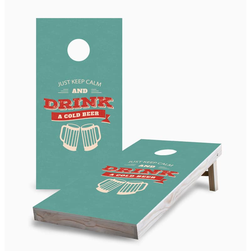Drink Cold Beer Corn Hole Board Set with Hole Lights - 16 Years and Up