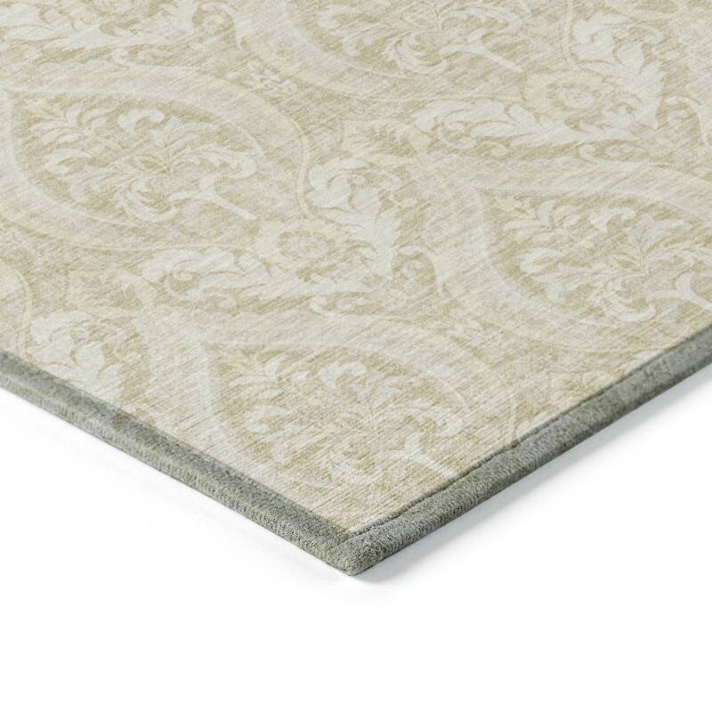 Machine Washable Indoor/ Outdoor Damask Chantille Rug