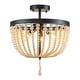 preview thumbnail 2 of 6, 3-Light Black Finish Natural Wood Beaded Semi Flush Mount