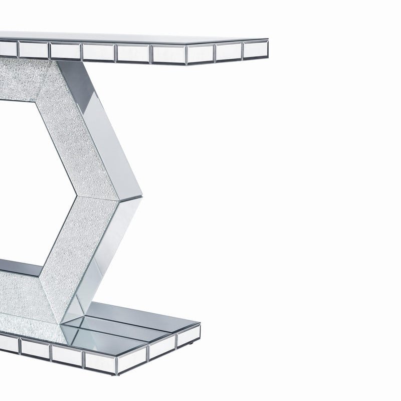 Modern 55" Crystal Hexagon Mirror Console Table Entryway Foyer Decor with Diamond Glass Effects