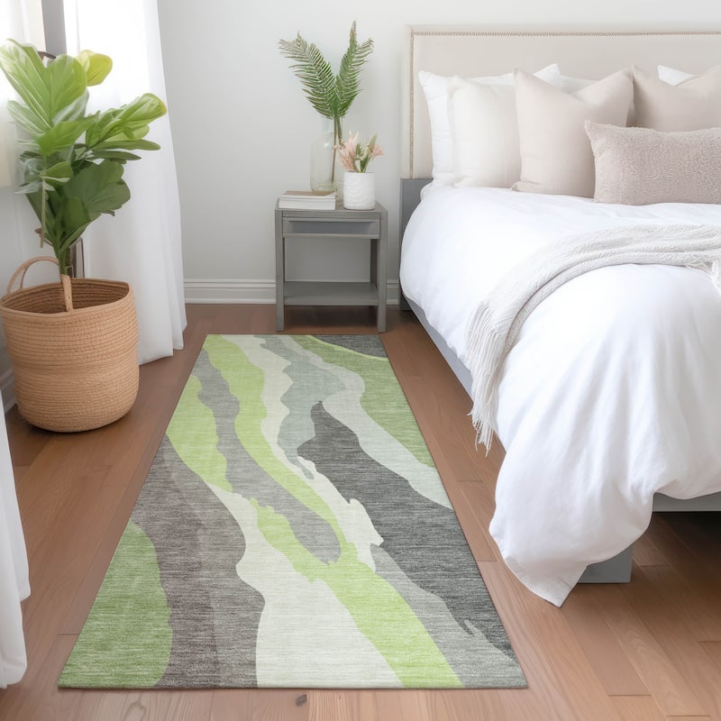 Machine Washable Indoor/ Outdoor Abstract Contemporary Chantille Rug - Mint - 2'3" x 7'6"