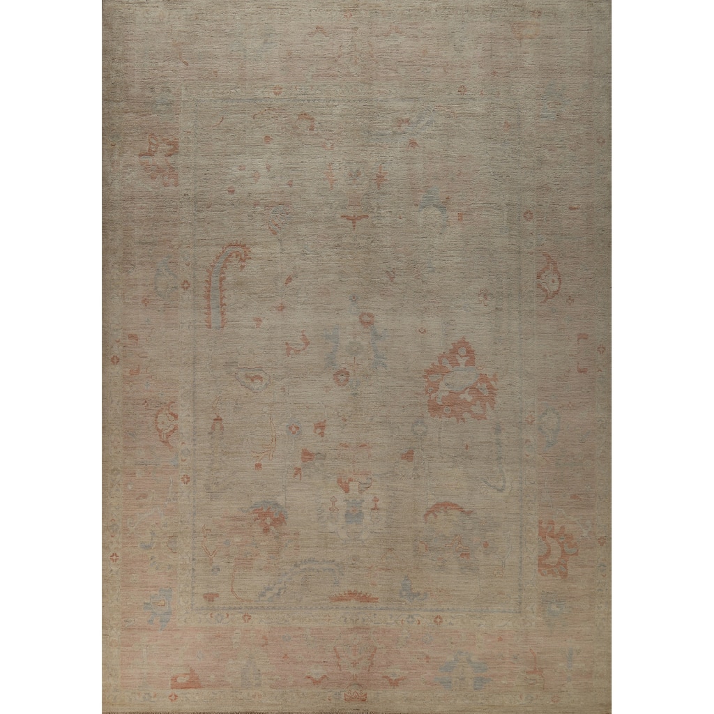 Hand Knotted Oriental 100% Wool Carpet Transitional All-Over Beige & Ivories Oushak Area Rug - 12' 0'' X 9' 2''