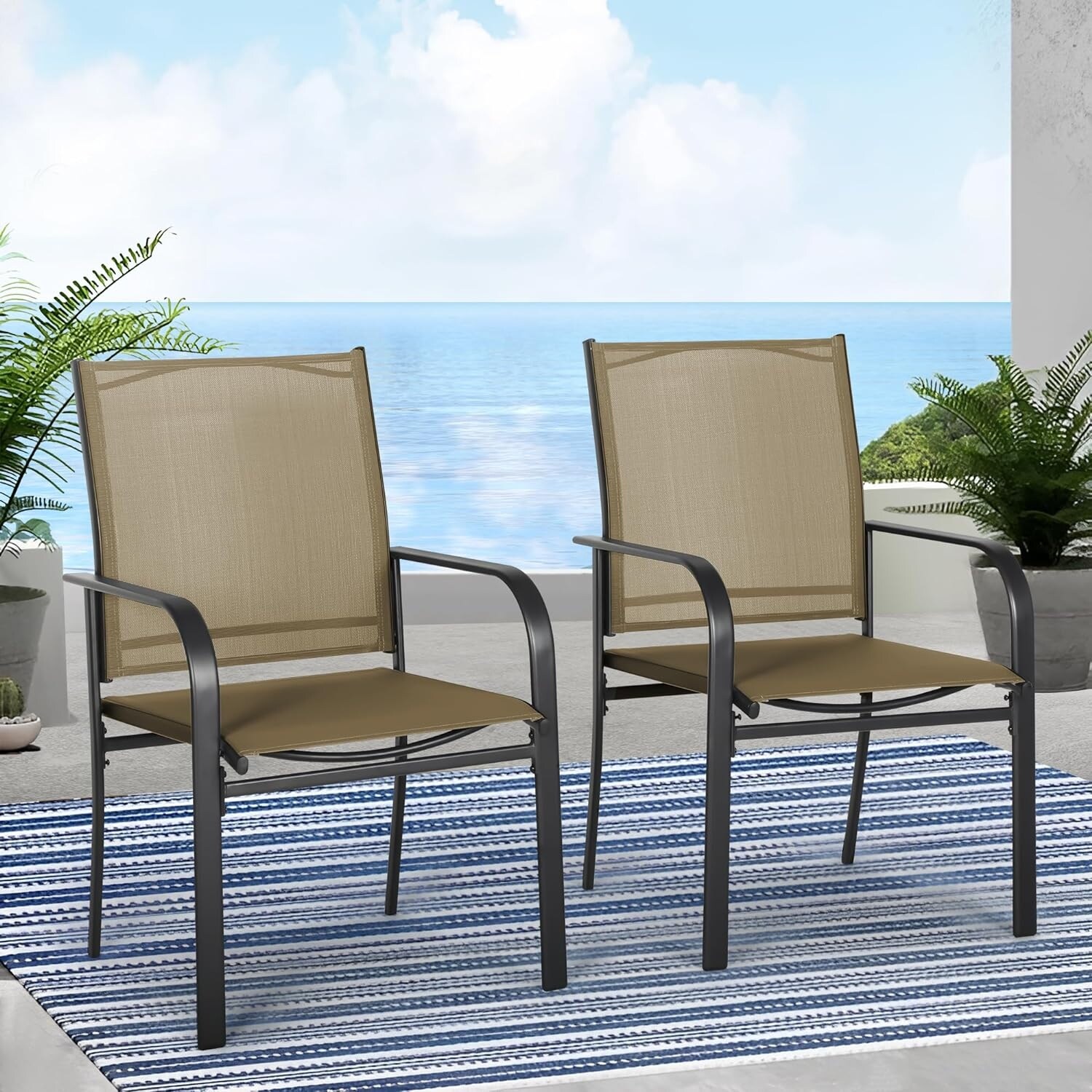Patio Dining Chairs Stackable Chairs With Breathable Design Modern Simple Art Style (Excluding the table)