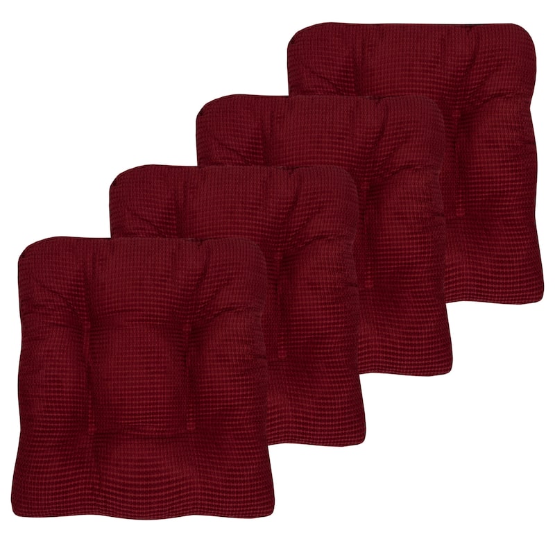 Sweet Home Collection Fluffy Memory Foam Tufted Chair Cushion Non Slip Microdot Rubber Back - Set of 4 - Burgundy
