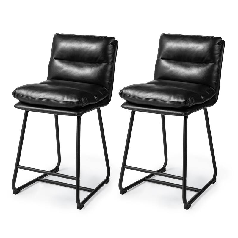 Glitzhome Set of 2 Modern Faux Leather Soft Springy Metal Legs Counter or Bar Stools