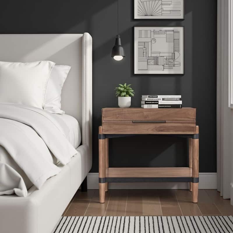 Bridgevine Home Tranquilty 26 inch One Drawer Nightstand, Minimal Assembly, Walnut Finish