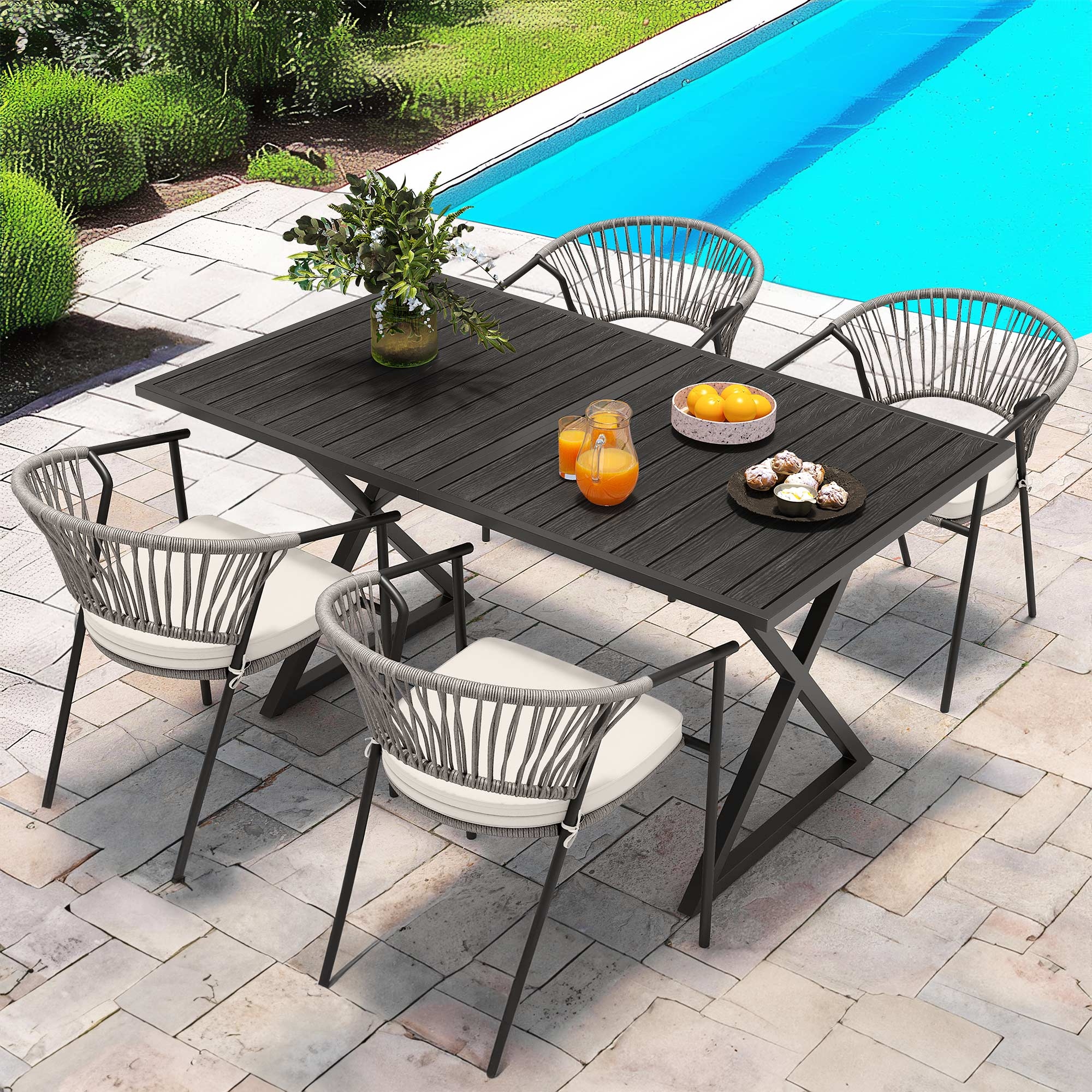Black rectangle outdoor dining table clearance