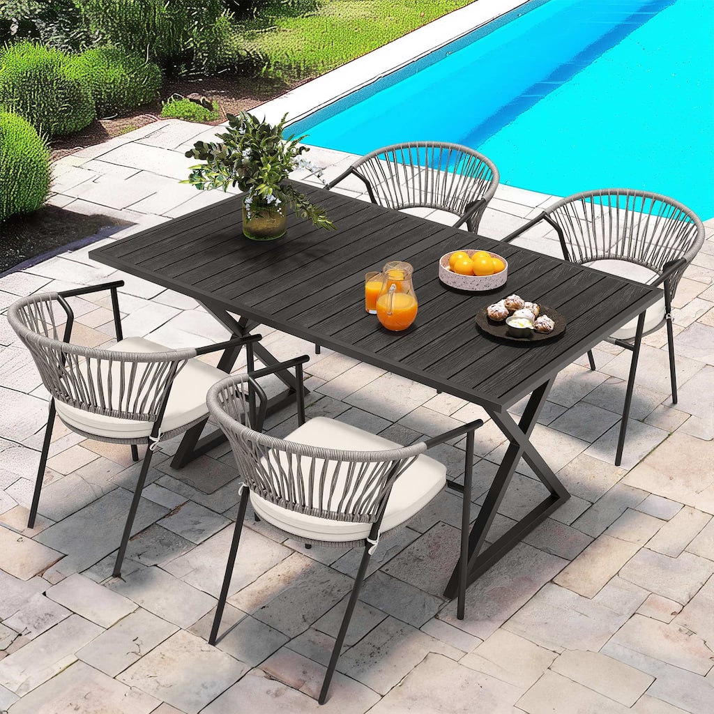 Moasis 59" Rectangle Outdoor Plastic Wood Patio Dining Table For up to 6 People