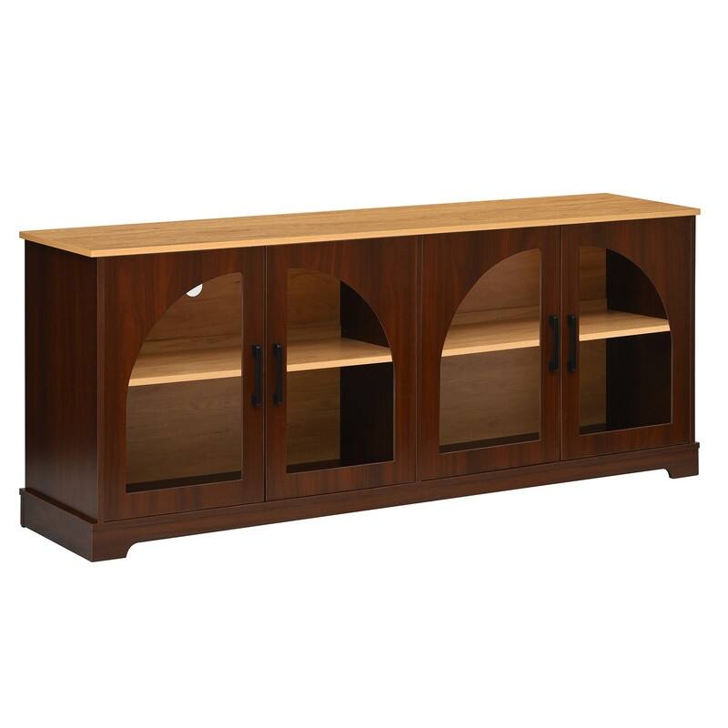 Farmhouse 66.9" TV Stand for TVs Up to 70", Wood Media Console with Adjustable Shelves and Glass Doors