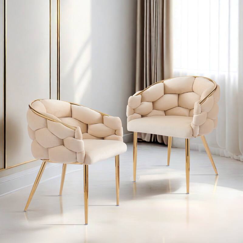 Set of 2 Luxury Handmade Accent Chair with Gold Legs, Modern Velvet Armchair Dining Chair for Living Room Bedroom