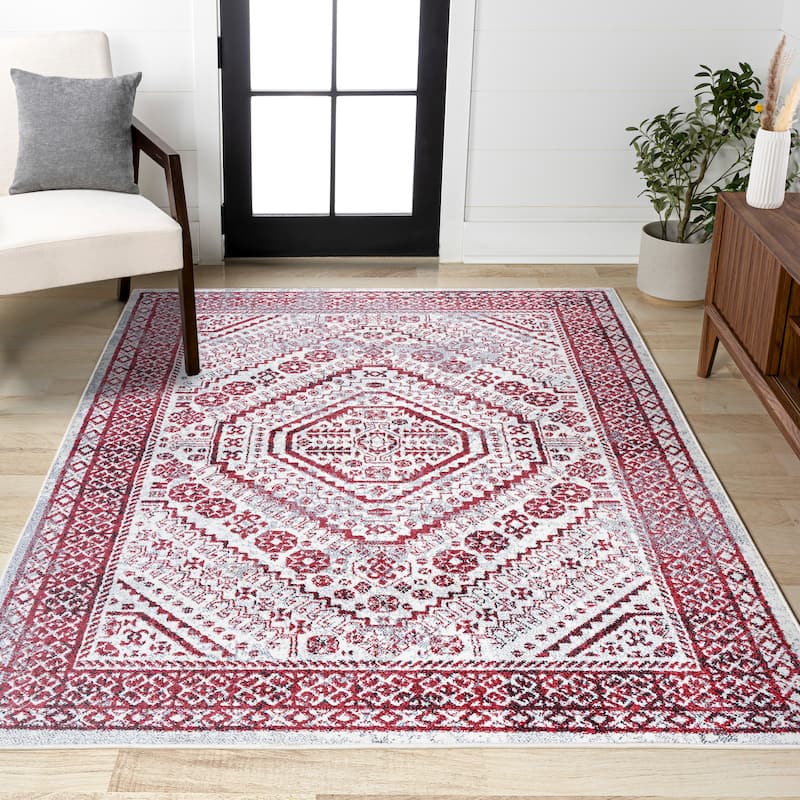 JONATHAN Y Dhiya Cottage Medallion Area Rug - 2 X 10 - Red/Ivory