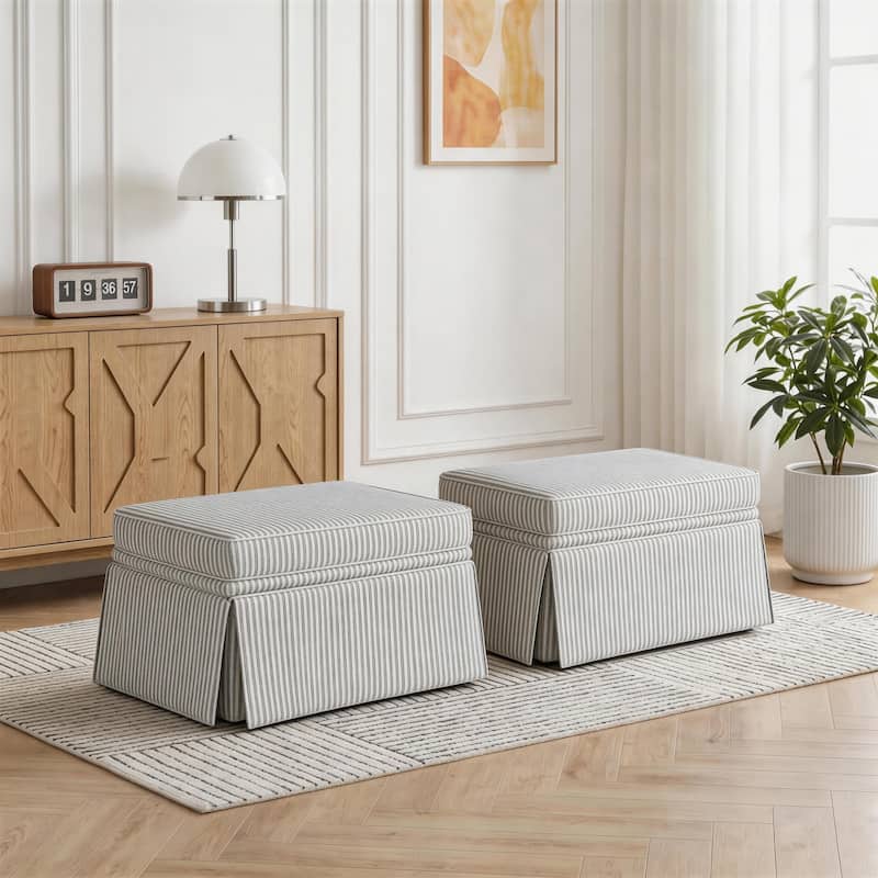 2 Set Rectangle Chenille Upholstered Storage Ottoman