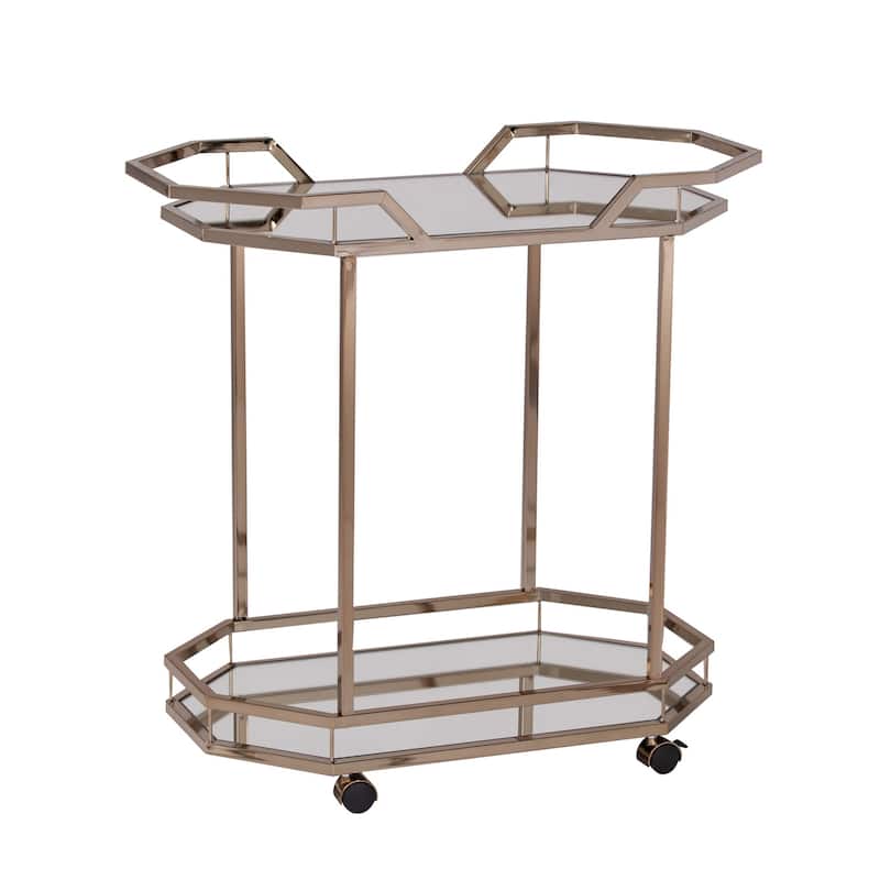 31 Inch Mirrored Glass Bar Cart with Locking Wheels - 31.25" X 16.5" X 30.75"