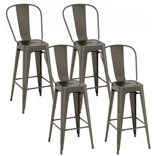 Costway Set of 4 High Back Metal Stool 30'' Seat Bar Height Industrial