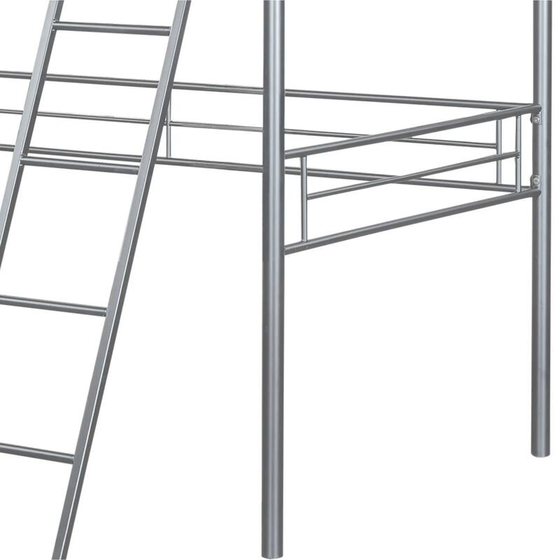 Twin Loft Bed with Open Area Underneath, Silver Metal Structure