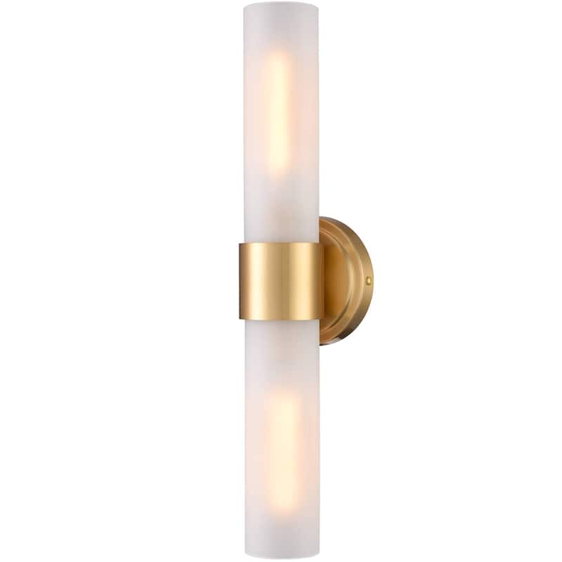 Skyros Modern Bathroom Sconces Cylinder Frosted Glass, 2-Bulbs - Brass