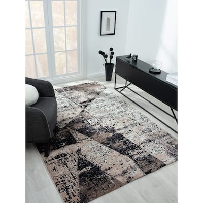 Bergamo Collection Brown/Black Abstract Geometric Area Rug