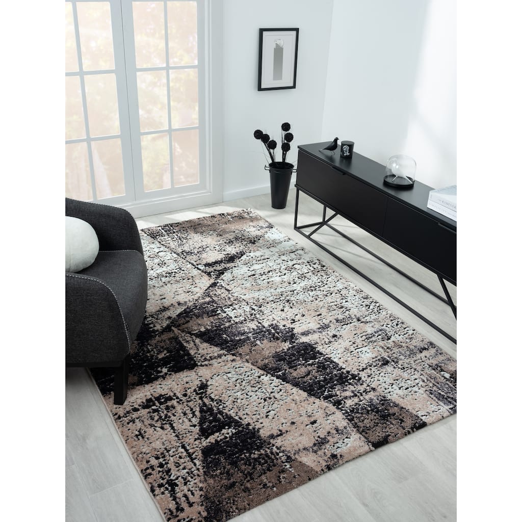 Bergamo Collection Brown/Black Abstract Geometric Area Rug