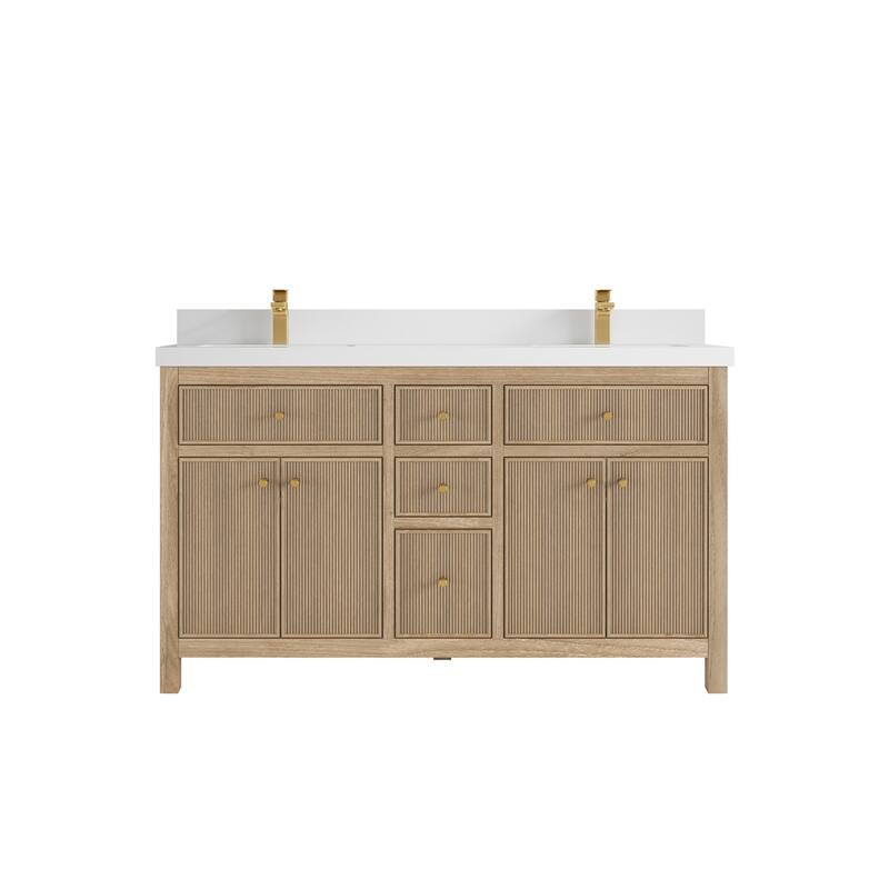 Willow Collections 60 in. W x 22 in. D Sonoma Teak Double Sink Bathroom Vanity with Countertop - 2” White Quartz - Light Graywashed