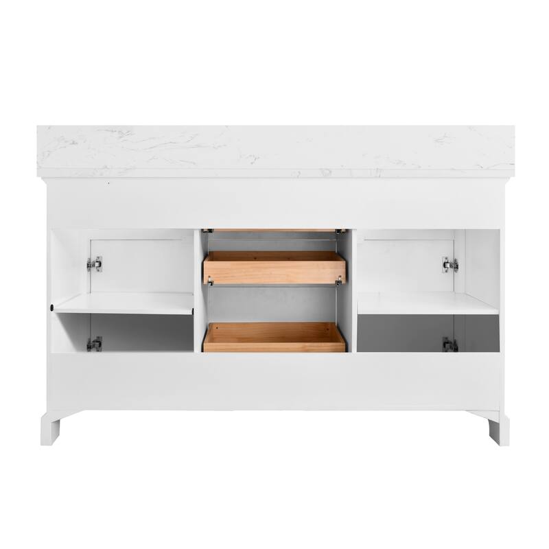 AstralLight 60 in. Double Sink Freestanding White Bath Vanity with White Quartz Stone Top