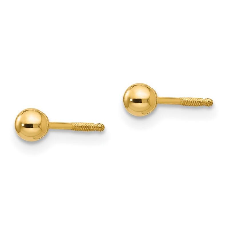 Curata 14k Yellow Gold Childrens Polished 3mm Ball Screw-Back Earrings